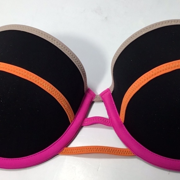 Victoria’s Secret Blk Strapless Colorblock Neon Pink Orange Bikini Top Size 32 C - Picture 5 of 7